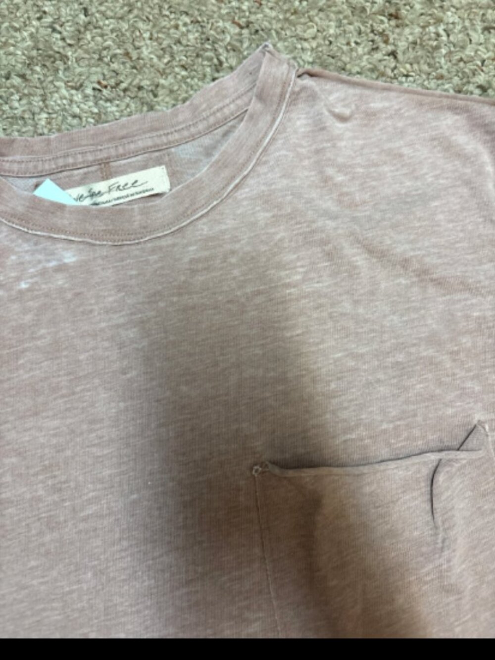 WE THE FREE PEOPLE VELLA TEE STRAWBERRY BROWN TAN PINK NEW POCKET OVERSIZE TOP L - Picture 7 of 8